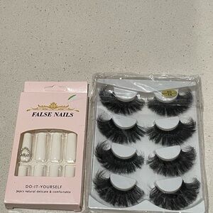 False Nails and Eyelashes Set - Black